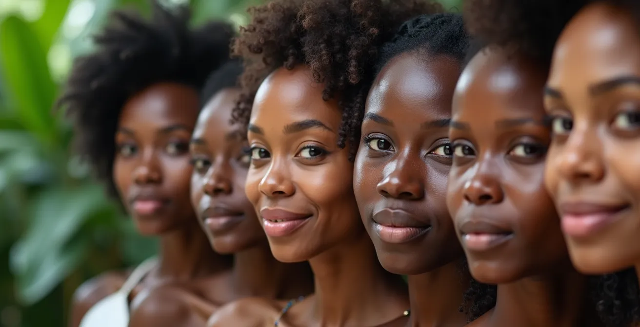 Portraits de visages réunionnais aux nuances de peau diverses reflétant le métissage de l'île