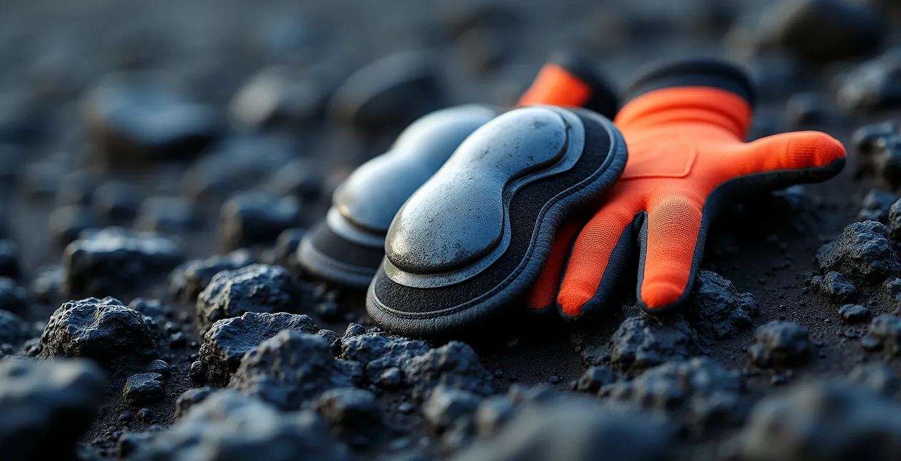 Équipement de protection pour tunnel de lave avec focus sur les genouillères et gants
